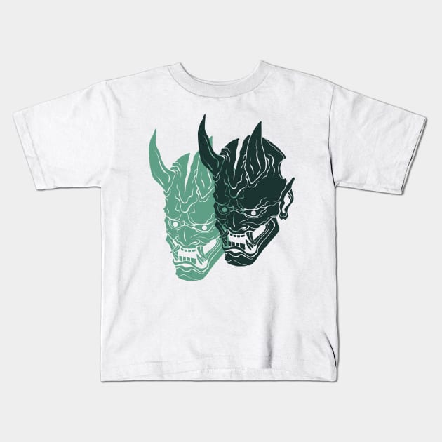 The Double Oni Mask - Yabisan - Vector Style Kids T-Shirt by Yabisan_art